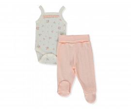 Детски дрешки Bebetto Bloom T4136 - Комплект боди с презрамки и ританки, момиче, 3-6 м., 68 см., розов