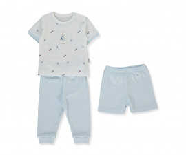 Детски дрешки Bebetto Palm In The Sea F1470B - Лятна пижама 3 части, момче, 18-24 м., 92 см., син