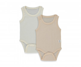Детски дрешки Bebetto Basic/26 T4128E - Боди потник 2 бр., унисекс, 9-12 м., 80 см., екрю