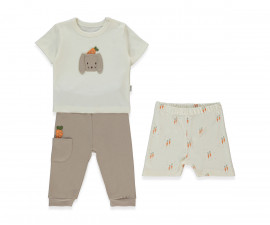 Детски дрешки Bebetto Baby Carrot F1476 - Лятна пижама 3 части интерлок, момче, 18-24 м., 92 см., кафяв