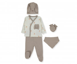 Детски дрешки Bebetto Baby Carrot Z1102 - Комплект за изписване 5 части, момче, 0-3 м., 62 см., кафяв