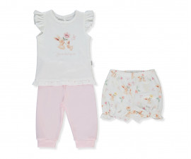 Детски дрешки Bebetto My Sun F1519 - Лятна пижама 3 части интерлок, момиче, 18-24 м., 92 см., розов