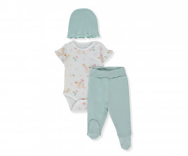 Детски дрешки Bebetto My Sun T4302M - Комплект боди с къс ръкав, ританки и шапка, момиче, 6-9 м., 74 см., мента