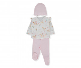 Детски дрешки Bebetto My Sun Z1139 - Комплект камизолка с прихлупване, ританки и шапка, момиче, 1-3 м., 62 см., розов