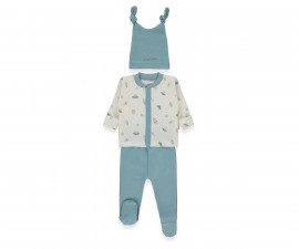 Детски дрешки Bebetto To Space Z1112GP - Комплект камизолка, ританки и шапка, момче, 1-3 м., 62 см., петролен