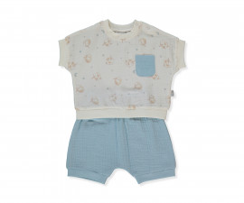 Детски дрешки Bebetto Pillowy F1464B - Комплект тениска с къс ръкав и шорти, момче, 18-24 м., 92 см., син