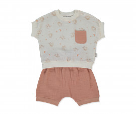 Детски дрешки Bebetto Pillowy F1464BR - Комплект тениска с къс ръкав и шорти, унисекс, 18-24 м., 92 см., керемиден