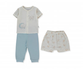 Детски дрешки Bebetto Pillowy F1465B - Лятна муселинова пижама 3 части, момче, 18-24 м., 92 см., син