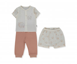 Детски дрешки Bebetto Pillowy F1465BR - Лятна муселинова пижама 3 части, унисекс, 18-24 м., 92 см., керемиден