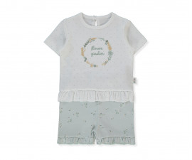 Детски дрешки Bebetto Flower Garden F1479 - Комплект тениска с къс ръкав и шорти интерлок, момиче, 18-24 м., 92 см., мента