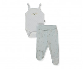 Детски дрешки Bebetto Flower Garden T4196 - Комплект боди с презрамки и ританки, момиче, 6-9 м., 74 см., мента