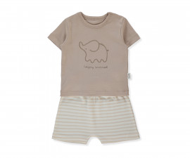 Детски дрешки Bebetto Happy Animal F1477BE - Лятна къса пижама 2 части, унисекс, 18-24 м., 92 см., бежов