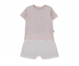 Детски дрешки Bebetto Happy Animal F1477P - Лятна къса пижама 2 части, момиче, 18-24 м., 92 см., розов