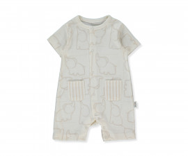 Детски дрешки Bebetto Happy Animal K5222BE - Летен къс гащеризон, унисекс, 12-18 м., 86 см., бежов