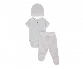 Детски дрешки Bebetto Happy Animal T4186P - Комплект боди с къс ръкав, ританки и шапка, момиче, 6-9 м., 74 см., розов