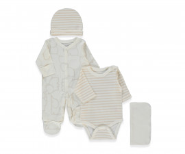 Детски дрешки Bebetto Happy Animal Z1135BE - Комплект за изписване 4 части, унисекс, недоносени, бежов