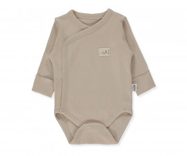 Детски дрешки Bebetto Organic Be Nature T4271BE - Боди с прихлупване с дълъг ръкав интерлок, унисекс, 1-3 м., 62 см., бежов