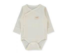 Детски дрешки Bebetto Organic Be Nature T4271E - Боди с прихлупване с дълъг ръкав интерлок, унисекс, 1-3 м., 62 см., екрю