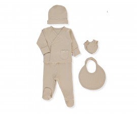 Детски дрешки Bebetto Organic Be Nature Z1087BE - Комплект за изписване 5 части, унисекс, 0-3 м., 62 см., бежов