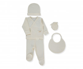 Детски дрешки Bebetto Organic Be Nature Z1087E - Комплект за изписване 5 части, унисекс, 0-3 м., 62 см., екрю