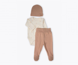 Детски дрешки Bebetto Organic Welcome Baby T4390BE - Комплект боди с дълъг ръкав, ританки и шапка, унисекс, 0-6 м.