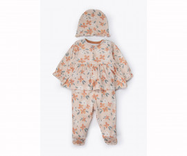 Детски дрешки Bebetto Beautiful Z1179 - Комплект блуза, ританки и шапка, момиче, 0-3 м.