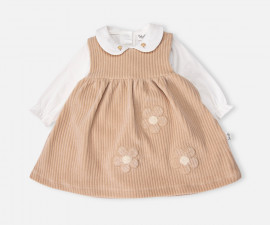 Детски дрешки Bebetto Shining Girl K5590BE - Комплект боди с дълъг ръкав и рокля плюш, момиче, 3-24 м.