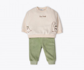 Детски дрешки Bebetto Cute Dino K5481 - Комплект плюшени блуза и панталон, момче, 3-24 м.