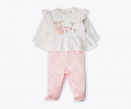 Детски дрешки Bebetto Happy Bunny K5498 - Комплект плюшени блуза с дълъг ръкав и ританки, момиче, 1-9 м.