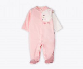 Детски дрешки Bebetto Happy Bunny K5499 - Плюшен гащеризон с ходило, момиче, 1-9 м.