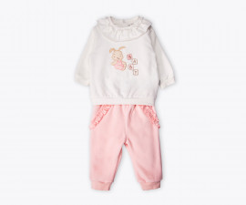 Детски дрешки Bebetto Happy Bunny K5500 - Комплект плюшени блуза с дълъг ръкав и панталон, момиче, 3-24 м.