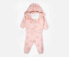 Детски дрешки Bebetto Candy Bear K5455 - Комплект суитшърт с качулка, блуза и панталон, момиче, 3-24 м.