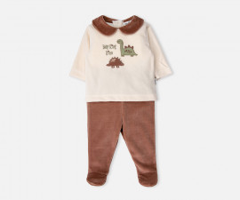 Детски дрешки Bebetto Cute Dino K5479 - Комплект плюшени блуза и ританки, момче, 1-9 м.