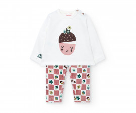 Boboli Cozy Winter 142052/1111 - Комплект блуза с дъкъг ръкав и панталонки, момиче, 3-9 м.