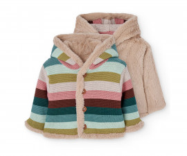 Boboli Cozy Winter 142030/7441 - Двулицево плетено палто с качулка, унисекс, 3-9 м.
