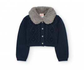 Boboli Chic Tour 702144/2440 - Плетена жилетка с кожена яка, момиче, 2-8 г.