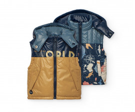 Boboli Arround the World 302162/1225 - Двулицев ватиран елек с качулка и цип, момче, 12 м.-6 г.