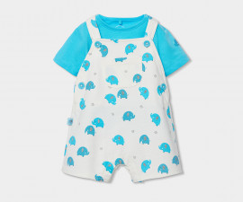 Boboli Lucky Animals 213028/9834 - Комплект тениска с къс ръкав и къс гащеризон с презрамки, момче, 3-12 м.