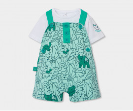 Boboli Flowers in the Jungle 233020/9839 - Комплект тениска с къс ръкав и къс гащеризон с презрамки, момче, 3-12 м.