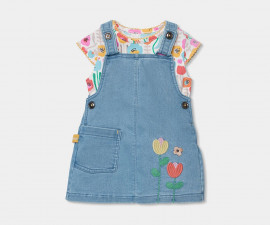 Boboli Nature's Charm 143019/BLEACH - Комплект тениска с къс ръкав и сукман, момиче, 3-24 м.