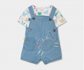 Boboli Nature's Charm 243010/9837 - Комплект тениска с къс ръкав и къс гащеризон с презрамки, момче, 3-24 м.