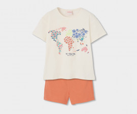 Boboli Cottage Style 313186/8148 - Комплект тениска с къс ръкав и къси панталони, момиче, 2-8 г.