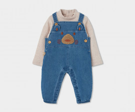 Boboli Enchanted Forest 234010/BLUE - Комплект боди с дълъг ръкав и дънков гащеризон, момче, 6-18 м., ръст: 68-86 см.