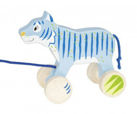 Дървена играчка за бебета тигър с въженце за дърпане Goki 54888