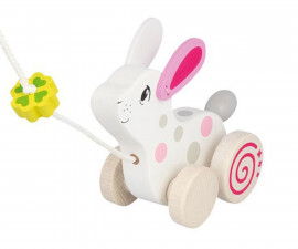 Дървена играчка за бебета заек с въженце за дърпане Goki 54897