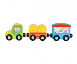 Дървена играчка за бебета трактор с ремарке Goki, с магнитно свързване 55862