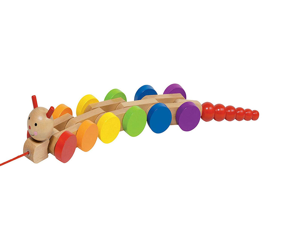 детска играчка дървена Гъсеница Нила за дърпане Goki