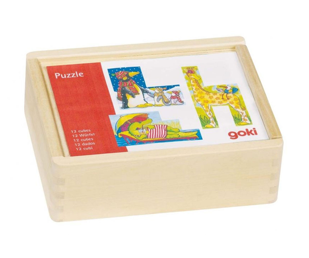 детска играчка дървени кубчета Смешни животни Goki