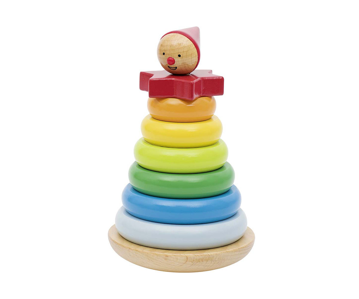 детска дървена играчка за сортиране (низанка) Клатушкащо се човече Goki