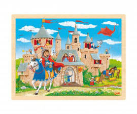 Дървена играчка за бебета пъзел Goki, Рицарски замък, 96 части 57335